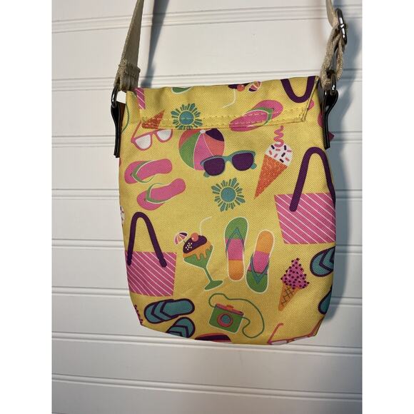 Lily Bloom Crossbody Purse Yellow Beach Days print Adjustable Recycled Pockets - Picture 4 of 15